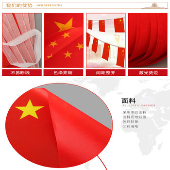 易利丰（elifo）小国旗串旗中国小红旗串旗五星红旗串连装饰教室氛围公司庆祝办公室红色悬挂小彩旗子8号100面30米