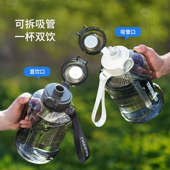 乐扣乐扣（LOCK&LOCK）小水库大容量塑料运动水杯户外冷水壶刻度把手男女杯子1.6L灰色