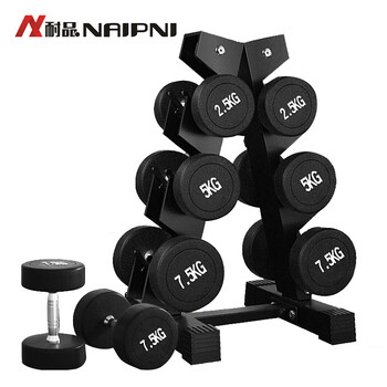 耐品（NAIPNI） 包胶固定哑铃 实心纯钢平圆头 120KG套装【六对】+哑铃架
