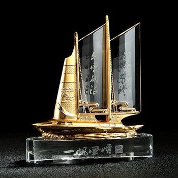 2022一帆风顺帆船摆件水晶轻奢中式办公室家装饰品开业礼品纪念品 01