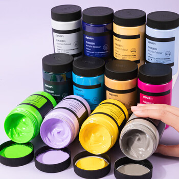 得力（deli）淡黄丙烯颜料300ml大容量墙绘手绘DIY画画DIY丙烯画大桶装大瓶美术绘画73875美育工具