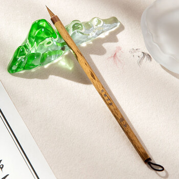 梅林笔庄琉璃笔搁毛笔架笔山笔架放毛笔的托搁笔架笔架山镇尺托水晶创意摆件文房四宝 琉璃山峦笔山蓝色