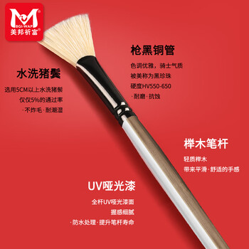 美邦祈富扇形丙烯画笔油画笔水粉笔适合油画丙烯颜料肌理画猪鬃毛水彩水粉笔2支配勾线笔美育工具画画笔