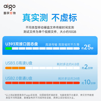 爱国者（aigo）1TB 双接口移动固态U盘 USB3.2 Type-C高速520MB/s U393手机电脑大容量办公优盘 苹果16外接备份