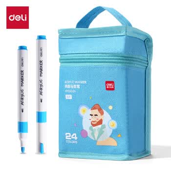 得力（deli）24色丙烯马克笔水彩笔易握圆杆学生树儿童涂色手绘DIY荧光记号笔袋装HM330-24水彩笔美育毕业礼物