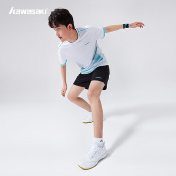 川崎（KAWASAKI）羽毛球服套装夏款运动速干短袖T恤训练队服A1806 男款白黑 XL