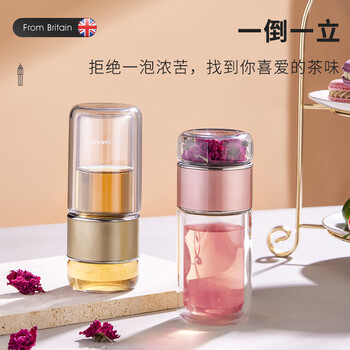 宝威玛（BVGMAV）英国玻璃杯 茶水分离带盖双层隔热透明玻璃高档高颜值泡茶水杯子
