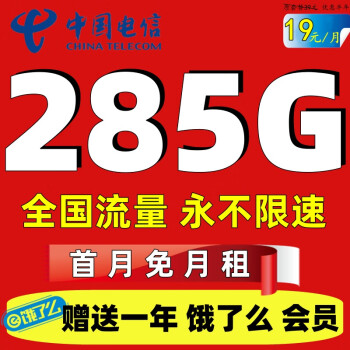 中国电信电信流量卡手机卡5G上网卡纯流量全国通用长期套餐4g无限速不定向随身电话卡 环雪卡】19元285G全国流量永不限速+首月免月租