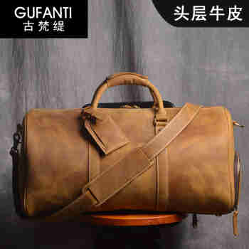 古梵缇（GUFANTI）真皮头层牛皮旅行包新款时尚潮流大容量旅游包百搭生日礼物送老公 棕黄色 1L