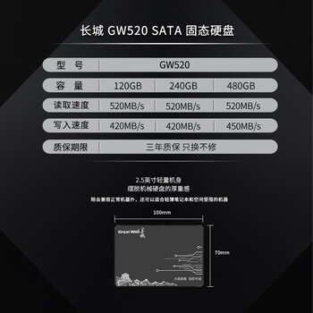 长城（Great Wall) 240GB SSD固态硬盘 SATA3.0接口 读速520MB/S台式机/笔记本通用 GW520系列