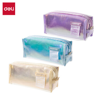 得力（deli）觅光系列双层子母包学生笔袋 透明大容量ins风收纳包 便携手提铅笔盒 附赠贴纸可DIY 米色开学必备