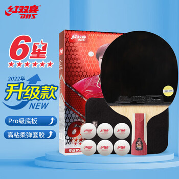 红双喜狂飙六星直拍专业快攻型升级版乒乓球拍H6006含拍包乒乓球