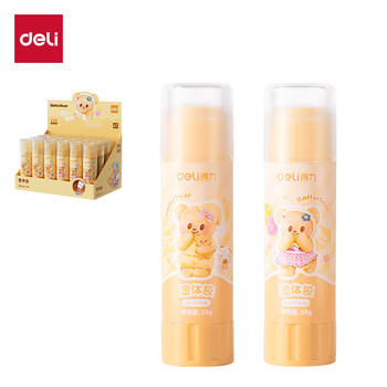 得力（deli）黄油小熊 高颜值儿童胶棒 学生文具 手工PVP固体胶(混)(15g/支) HY516