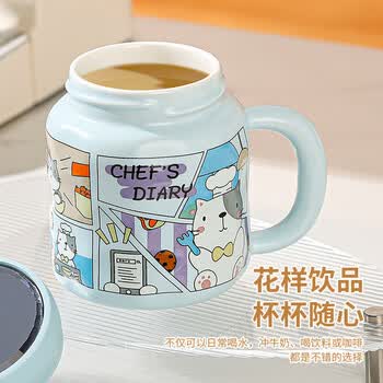贝瑟斯陶瓷马克杯咖啡杯情侣杯猫猫创意伴手礼礼物早餐杯带盖儿童水杯子