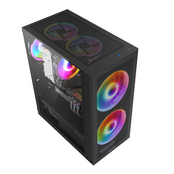 FPMAX风之灵H803台式电脑机箱USB3.0预装16cm双风扇钢化玻璃M-ATX/ATX主板280/240水冷支持tpye-c黑色