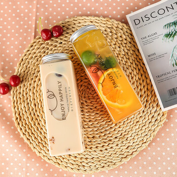 侑家良品10套一次性杯子女生高颜值奶茶果汁咖啡带盖贴纸方形饮料杯500ml