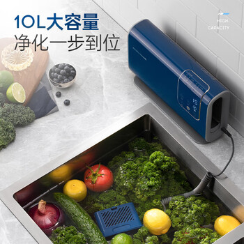 摩飞电器（Morphyrichards）双仓果蔬清洗机 65°热风烘干 99.99%杀菌消毒 荤素分类净化机 家用蔬果去农残神器 MR2061 轻奢蓝