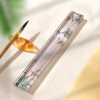 梅林笔庄水晶玻璃镇尺镇纸文房文创压书压纸石毛笔架正尺专业级神器文房四宝砚台创意摆件梨花水晶镇尺