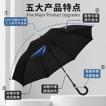 米波迪（Meebordi）雨伞大号加固加厚结实抗风大暴雨长柄抗风暴8骨半自动弯手柄定制