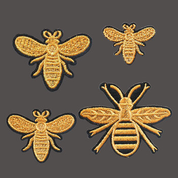 衣服贴图案小蜜蜂刺绣布服装装饰布补丁小号 蜜蜂绣花装饰 金线4款
