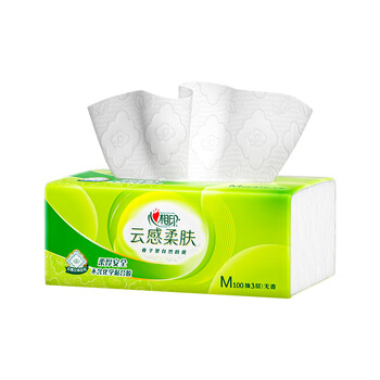 心相印 抽纸 云感柔肤三层压花塑装纸面巾家庭餐巾纸卫生纸100抽*24包