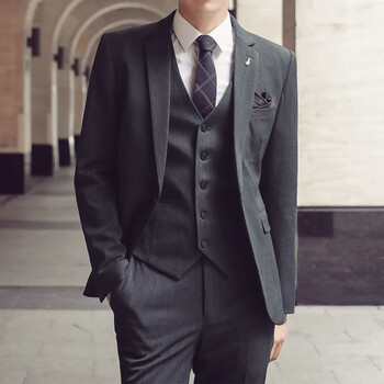 以舟青少年高中生成人礼服西装18岁男生套装西服男士三件套韩版修身深