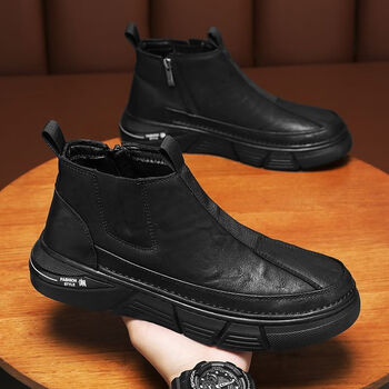 娑秋季男鞋马丁靴男中帮休闲皮鞋百搭英伦风工装靴男款皮靴 dw-89黑色