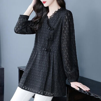 露清轩中老年妇女长袖妈妈装4050岁衬衫大码女装胖mm加肥加大上衣秋装