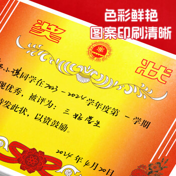 DSB（迪士比）A4奖状纸获奖证书中小学生表扬表彰教师通用荣誉证书加厚双胶纸 经典款50张/包80g50911