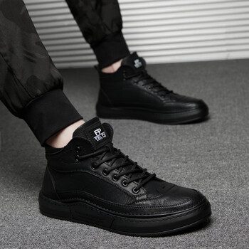 断码特卖男士高帮板鞋时尚黑色百搭款黑色38
