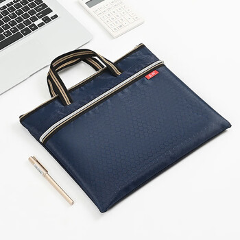 泰档公文包男士手提包牛津布资料袋双层收纳袋防水会议足球纹蓝色双面衬不掉渣【1个】TJ0281