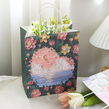 TaTanice礼品袋 生日礼物手提袋新年节日礼品收纳袋高级感购物包装袋可爱纸袋油画风景