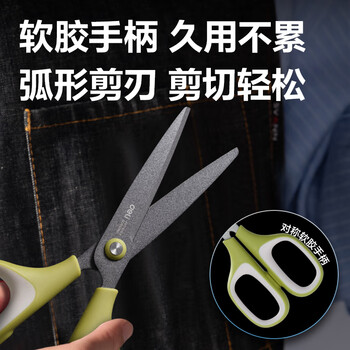 得力175mm特氟龙防粘剪刀 软胶手柄家用剪手工剪纸开箱刀办公（新老品混发） 6055混色