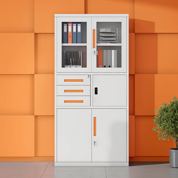 中伟文件柜办公钢制铁皮柜资料档案柜储物拆装柜偏三保橘色拉手加厚款