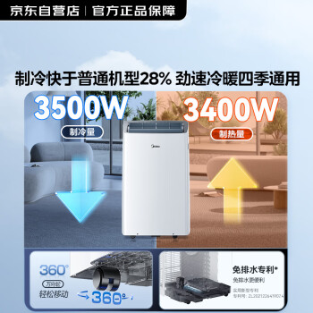 美的（Midea）移动空调冷暖1.5匹变频  空调一体机无外机免安装免排水  双风管锁温KYR-35/BP3N8Y-PT 京仓派送