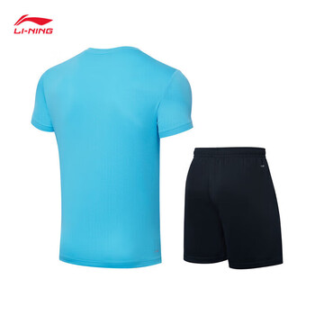 李宁T恤短裤套装男女同款速干凉爽比赛服AATT021 海豚蓝-3 S 李宁T恤短裤套装男女同款速干凉爽比赛服AATT021 海豚蓝-3 S