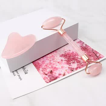 采药师玉石刮痧板天然粉晶滚轮脸部肩颈拨筋棒按摩器套装女生日元旦礼物