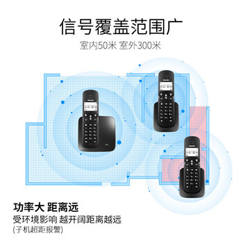 飞利浦（PHILIPS）无绳电话机 无线座机 子母机 办公家用 屏幕白色背光 持久待机 DCTG186黑色