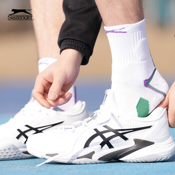 史莱辛格（Slazenger）功能网球袜男女加厚吸汗防脱羽毛球袜透气运动袜3双装 男士白色