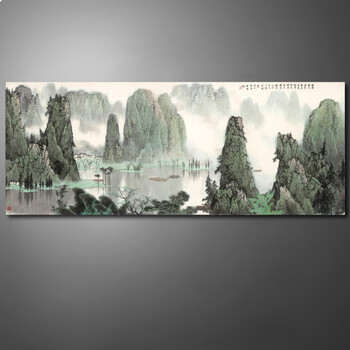 中国 折扇 水墨山水「桂林山水甲天下」竹骨 箱付 O1CN01JugPNP20JHJq9kGqF_!!0-