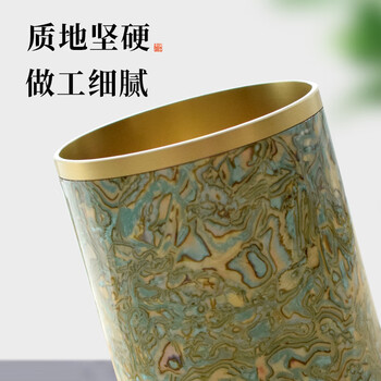 梅林笔庄黄铜镶嵌铜笔筒大容量实心黄铜贝壳纹笔筒大容量创意轻奢高级感学生桌面办公室收纳金属毛笔收纳筒