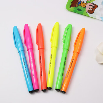 派通（Pentel ）0.5mm荧光笔限定款马卡龙色系水性记号笔 学生重点标注笔 SES15C-FPX 荧光粉