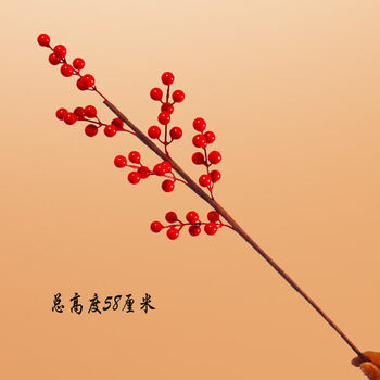 冬青红果发财果幸运果相思红豆仿真花假花客厅餐桌插花装饰花摆件 6叉