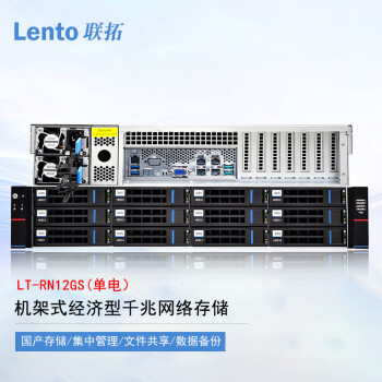 Lento联拓 LT-RN12GS 12盘位磁盘阵列柜 机架式经济型千兆网络存储 500W单电源款式 整机120TB（含12块10TB企业级SATA硬盘