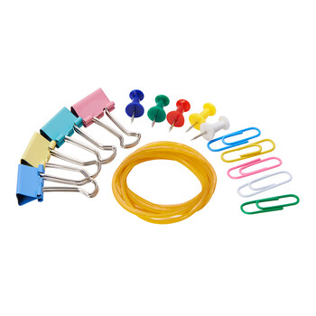 晨光（M&G）办公品套装(19mm长尾夹10枚彩色工字钉50枚回形针100枚橡胶圈40枚)/盒ASC99360