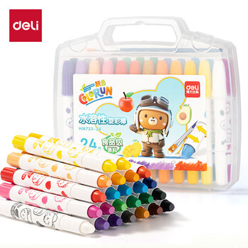 得力（deli）24色圆杆食品级水溶性旋彩棒可水洗不脏手蜡笔炫彩棒幼儿画画色画女孩儿童礼物
