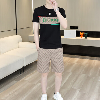 古驰汤米夏季欧版短袖t恤套装男新款潮牌休闲短裤搭配一套痞帅高端两