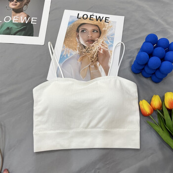 古妃77504一字领防走光美背裹胸无痕细肩带抹胸乳胶胸垫内衣文胸 白色