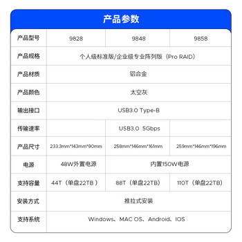 奥睿科（ORICO）磁盘阵列硬盘柜硬盘盒3.5英寸多盘位SATA机械硬盘外置外接移动存储全铝硬盘笼9828RU3