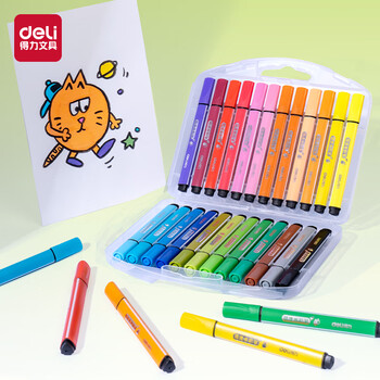 得力（deli）24色易可洗儿童水彩笔三角杆画画易握马克笔开学彩色绘画涂色美术女孩儿童礼物热门商品
